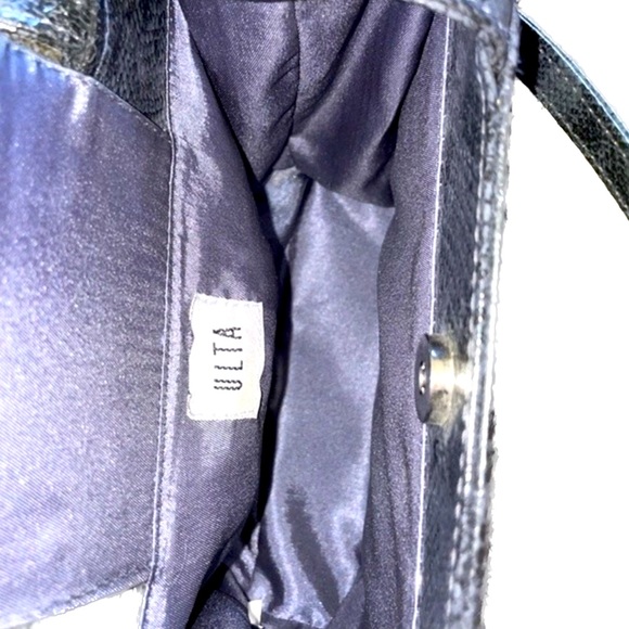 VTG ULTA SMALL FAUX PYTHON BAG PURSE GRAY BLACK MINI EXOTIC SNAKE TOP HANDLED - Picture 4 of 5